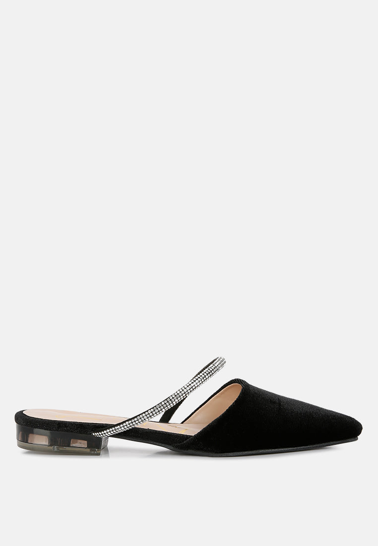 Turnon Velvet Diamante Detail Flat Mules-7