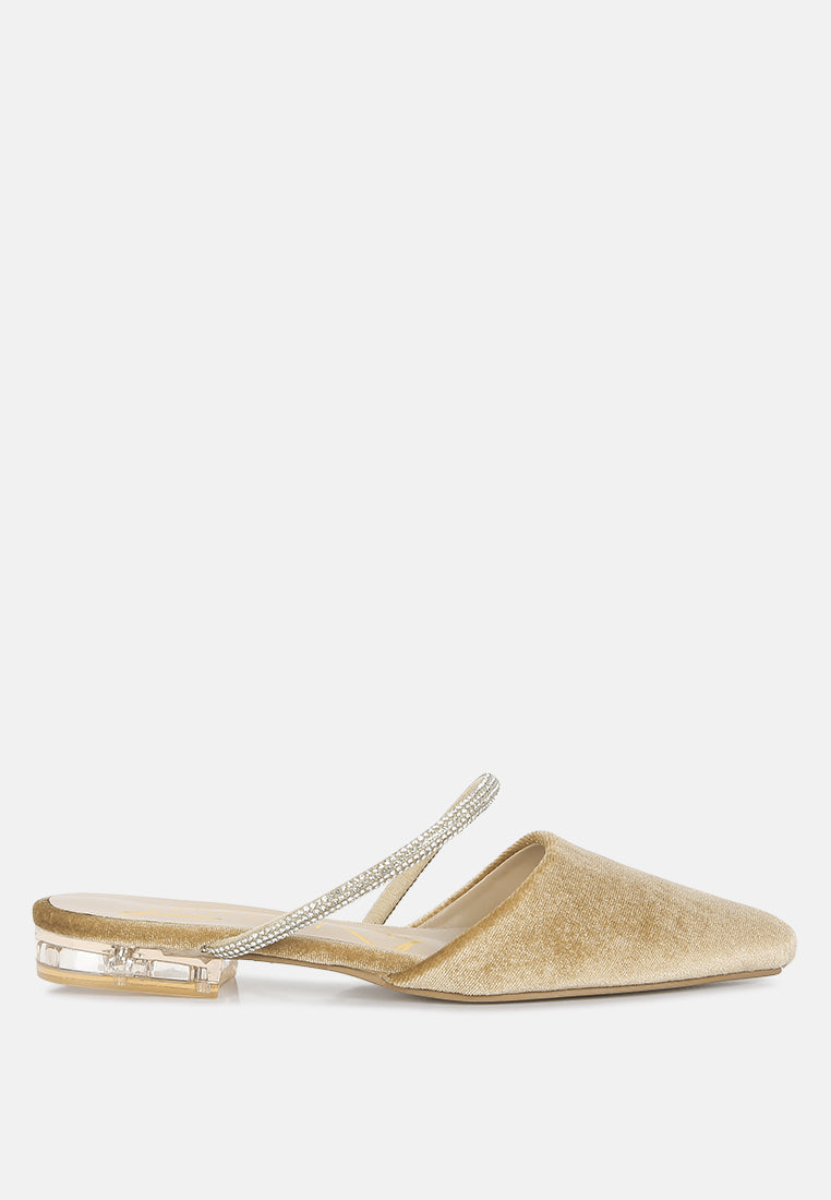 Turnon Velvet Diamante Detail Flat Mules-5