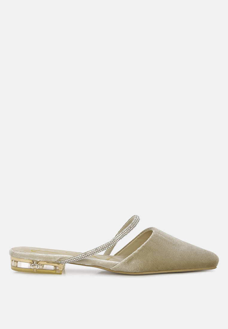 Turnon Velvet Diamante Detail Flat Mules-6