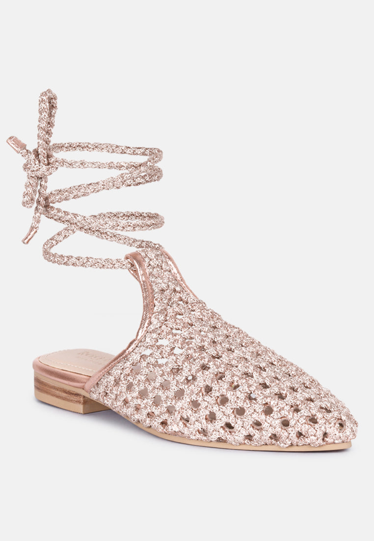 Tutsi Handwoven Honeycomb Cotton Tie Up Mules Flats-1