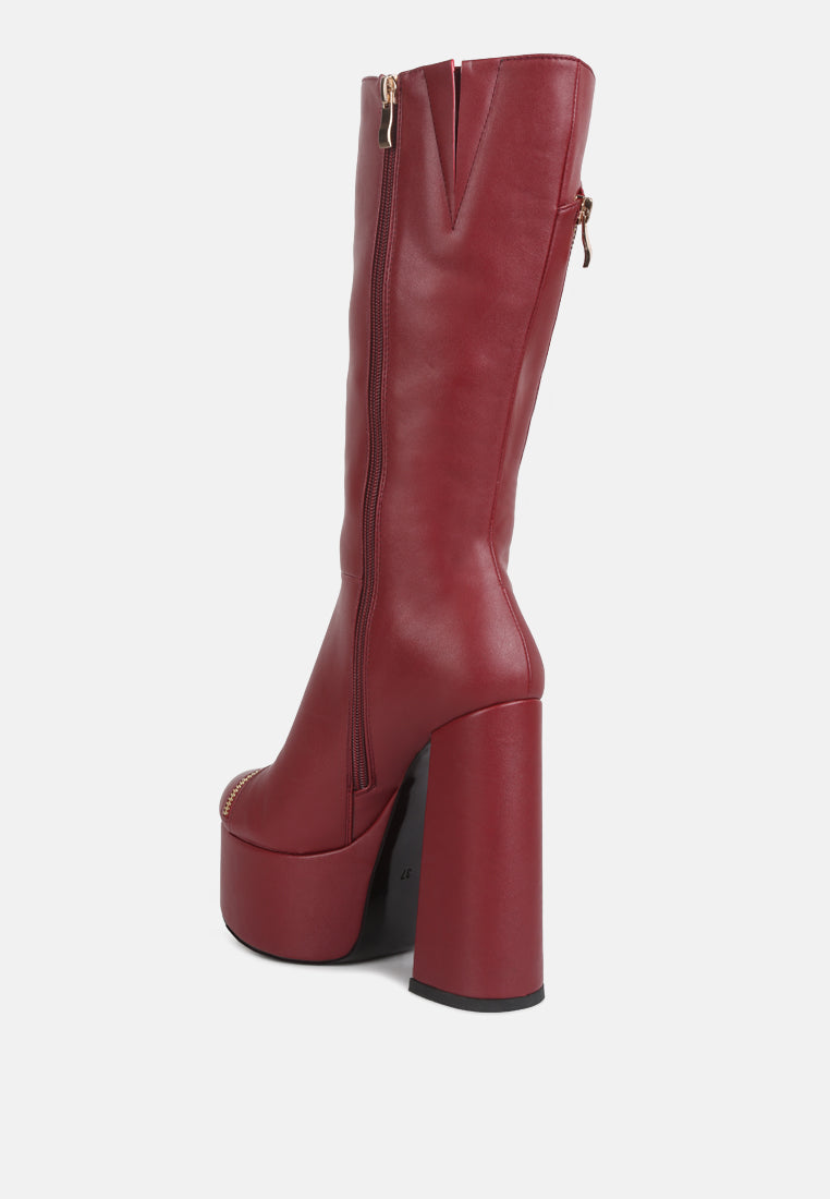 Tzar Faux Leather High Heeled Platfrom Calf Boots-2