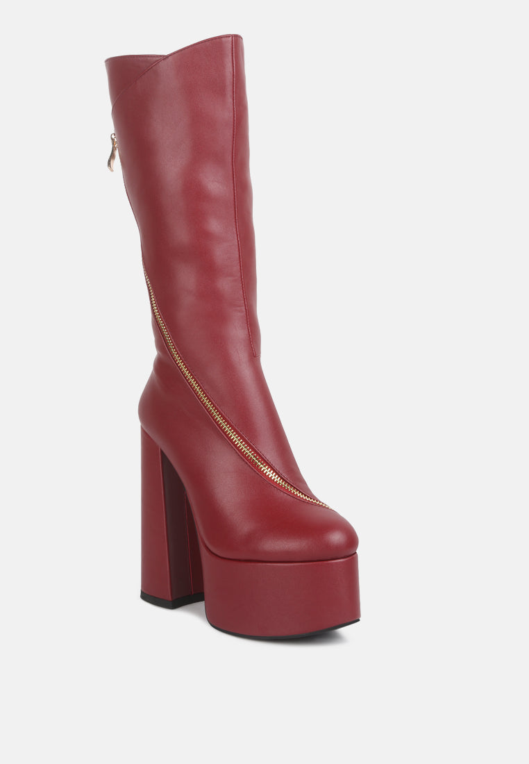 Tzar Faux Leather High Heeled Platfrom Calf Boots-1