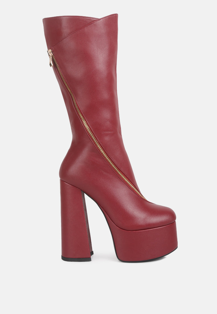 Tzar Faux Leather High Heeled Platfrom Calf Boots-0