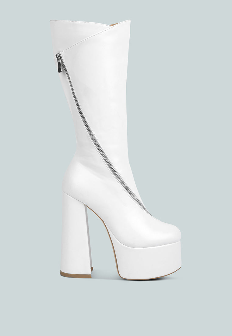 Tzar Faux Leather High Heeled Platfrom Calf Boots-5