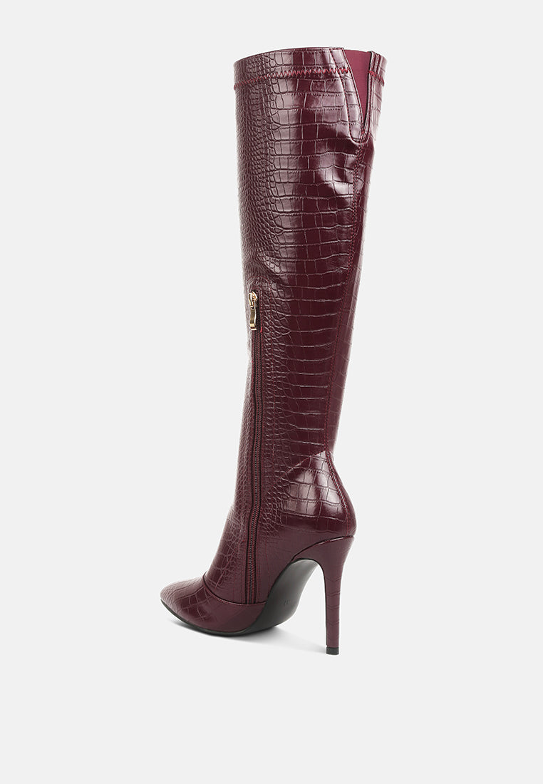 Wheedle Croc High Heeled Calf Boots-3