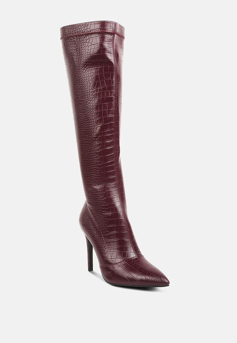 Wheedle Croc High Heeled Calf Boots-2