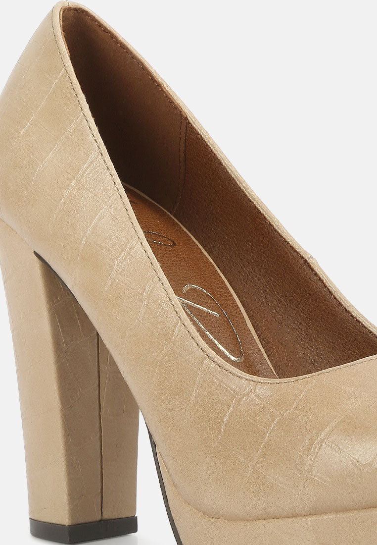 Whitley Croc Texture High Block Heel Pumps-3