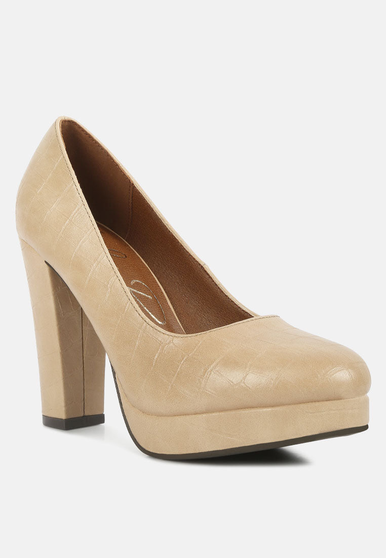 Whitley Croc Texture High Block Heel Pumps-1