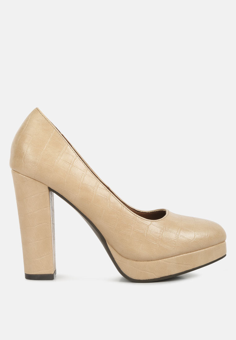 Whitley Croc Texture High Block Heel Pumps-0