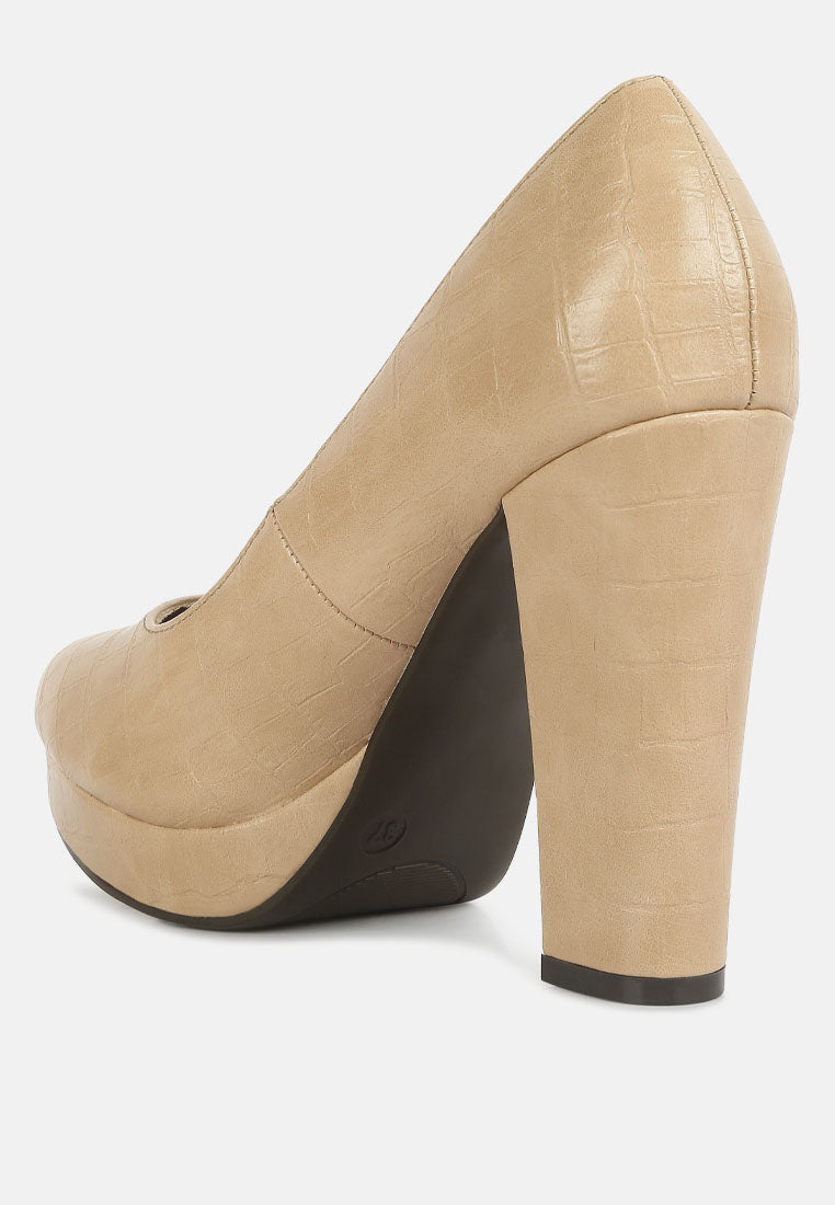 Whitley Croc Texture High Block Heel Pumps-2