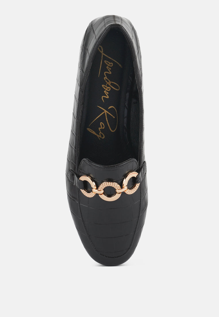 Wibele Croc Textured Metal Show Detail Loafers-3