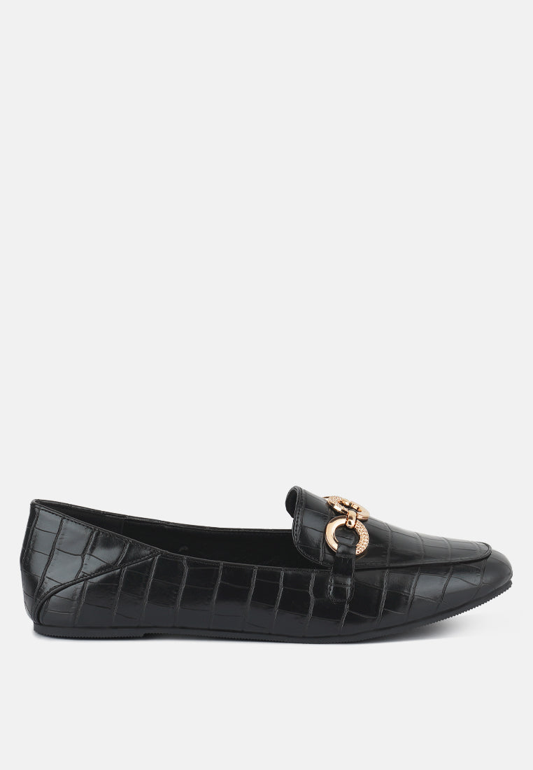 Wibele Croc Textured Metal Show Detail Loafers-0