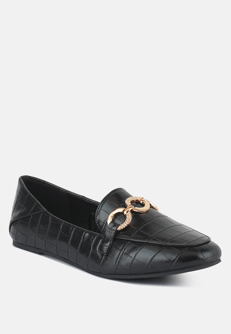 Wibele Croc Textured Metal Show Detail Loafers-1