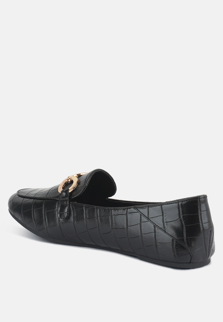 Wibele Croc Textured Metal Show Detail Loafers-2