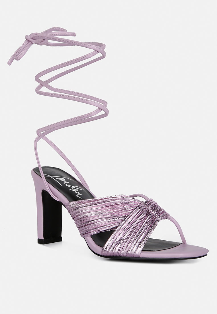 Xuxa Metallic Tie Up Italian Block Heel Sandals-1