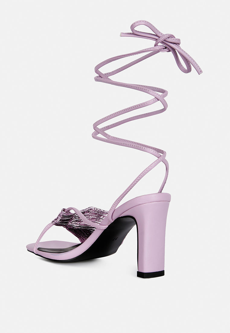 Xuxa Metallic Tie Up Italian Block Heel Sandals-2