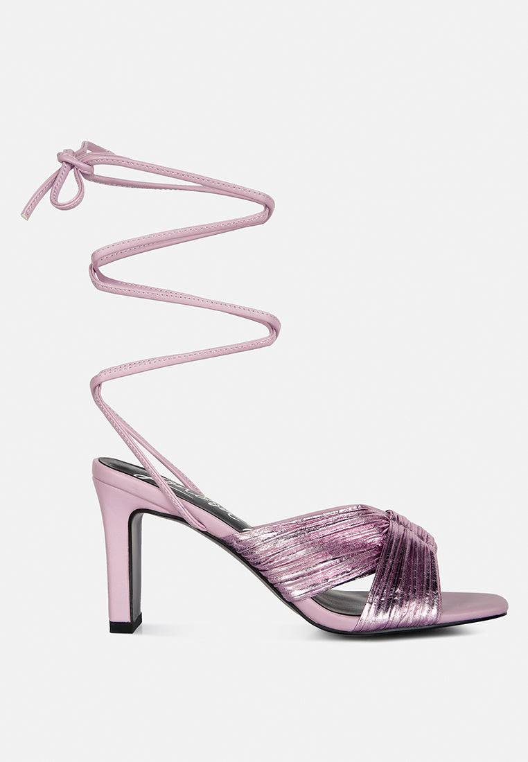 Xuxa Metallic Tie Up Italian Block Heel Sandals-0