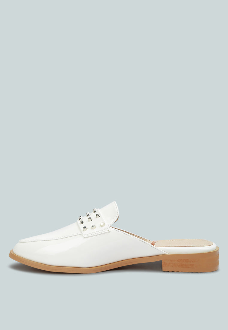 Yashta Patent Studded Flat Mules-2