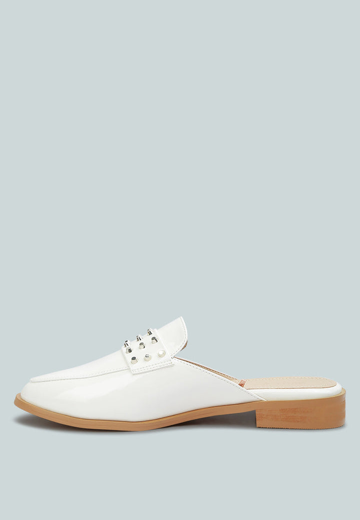 Yashta Patent Studded Flat Mules-2