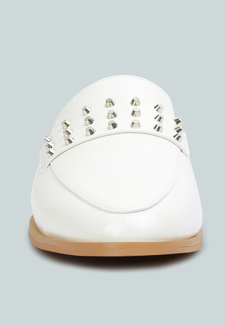 Yashta Patent Studded Flat Mules-3