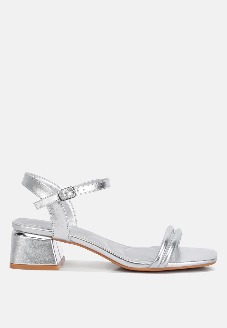 Zabou Metallic Ankle Strap Low Block Heels-5